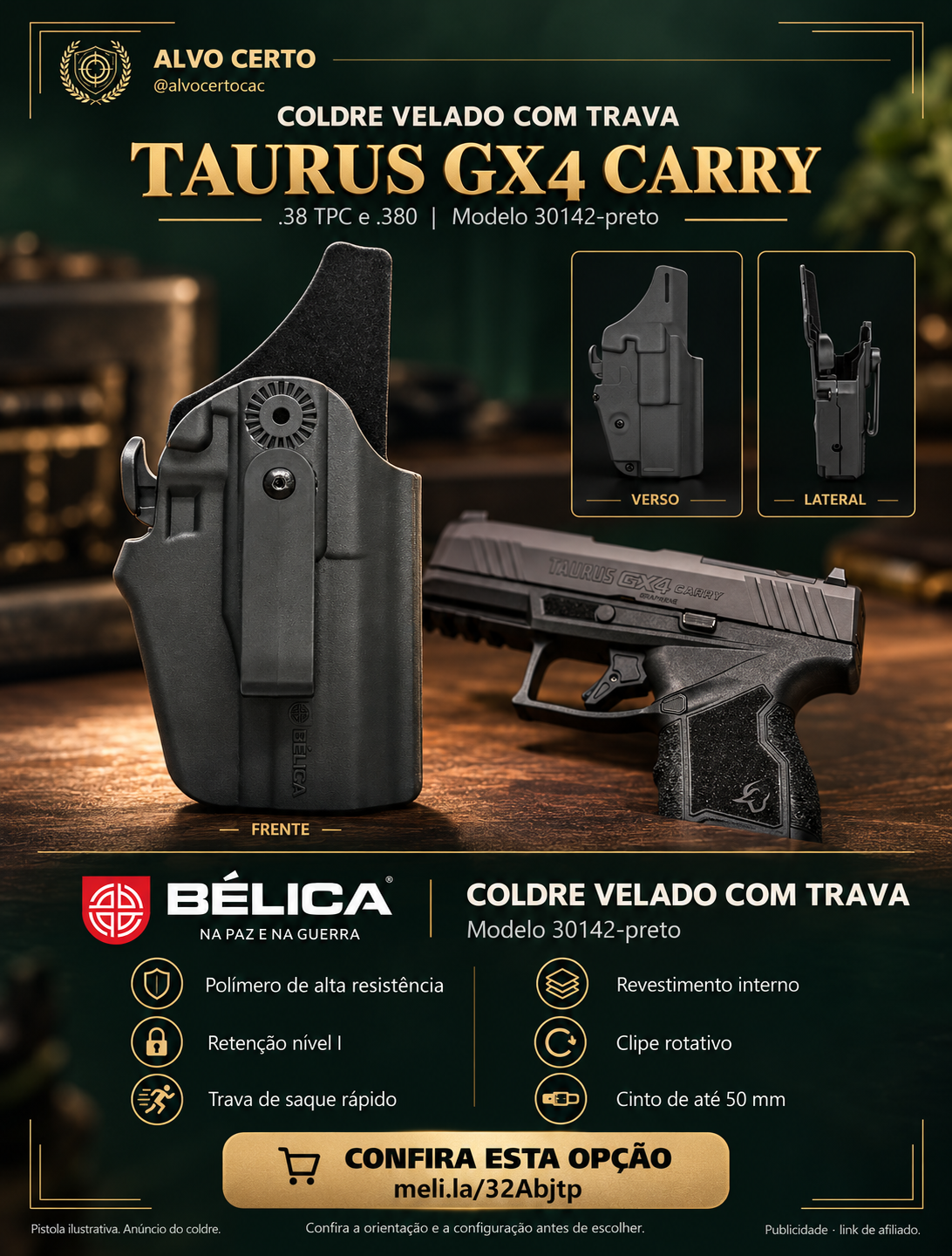 Arte da publicação ALVO CERTO: Coldre velado com trava